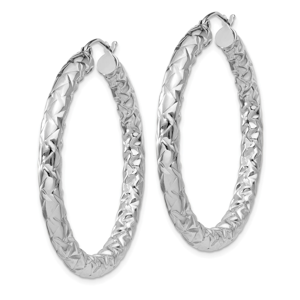 Sterling Silver Hoop Earrings, Large Textured Round Hoops with Diamond-Cut Finish