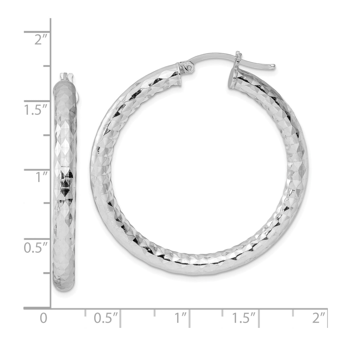 Sterling Silver Hoop Earrings, Large Textured Round Hoops with Diamond-Cut Finish