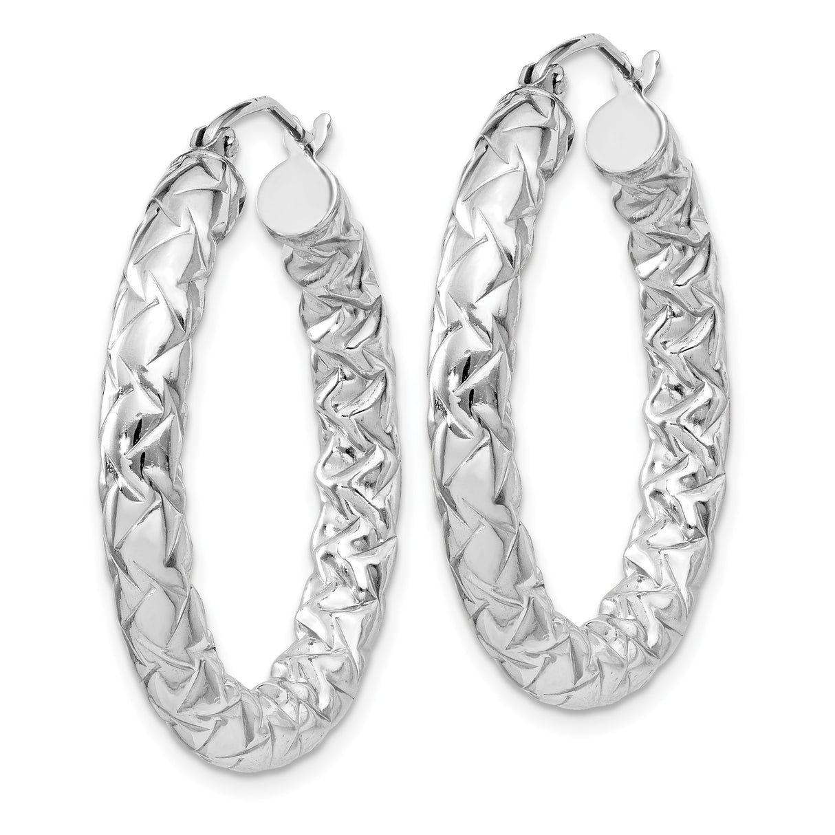 Sterling Silver Hoop Earrings, Textured Diamond-Cut Finish, Lightweight Classic Round Design