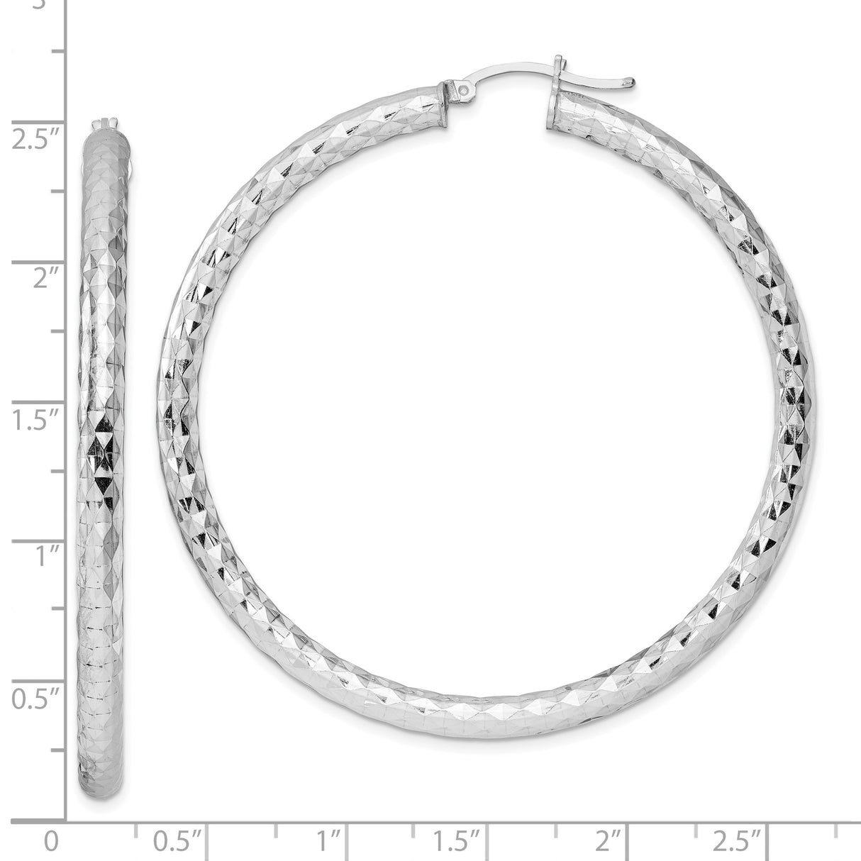 Sterling Silver Hoop Earrings with Diamond Cut Braided Texture, Lightweight Rhodium Plated Design