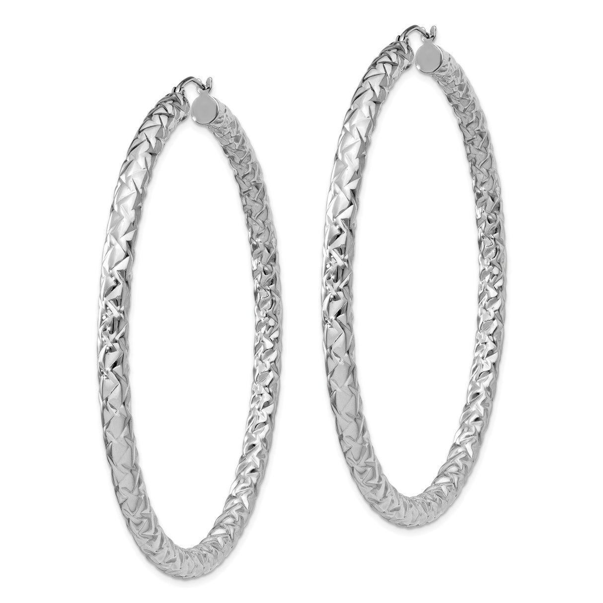 Sterling Silver Hoop Earrings with Diamond-Cut Textured Finish, Large Bold Statement Style