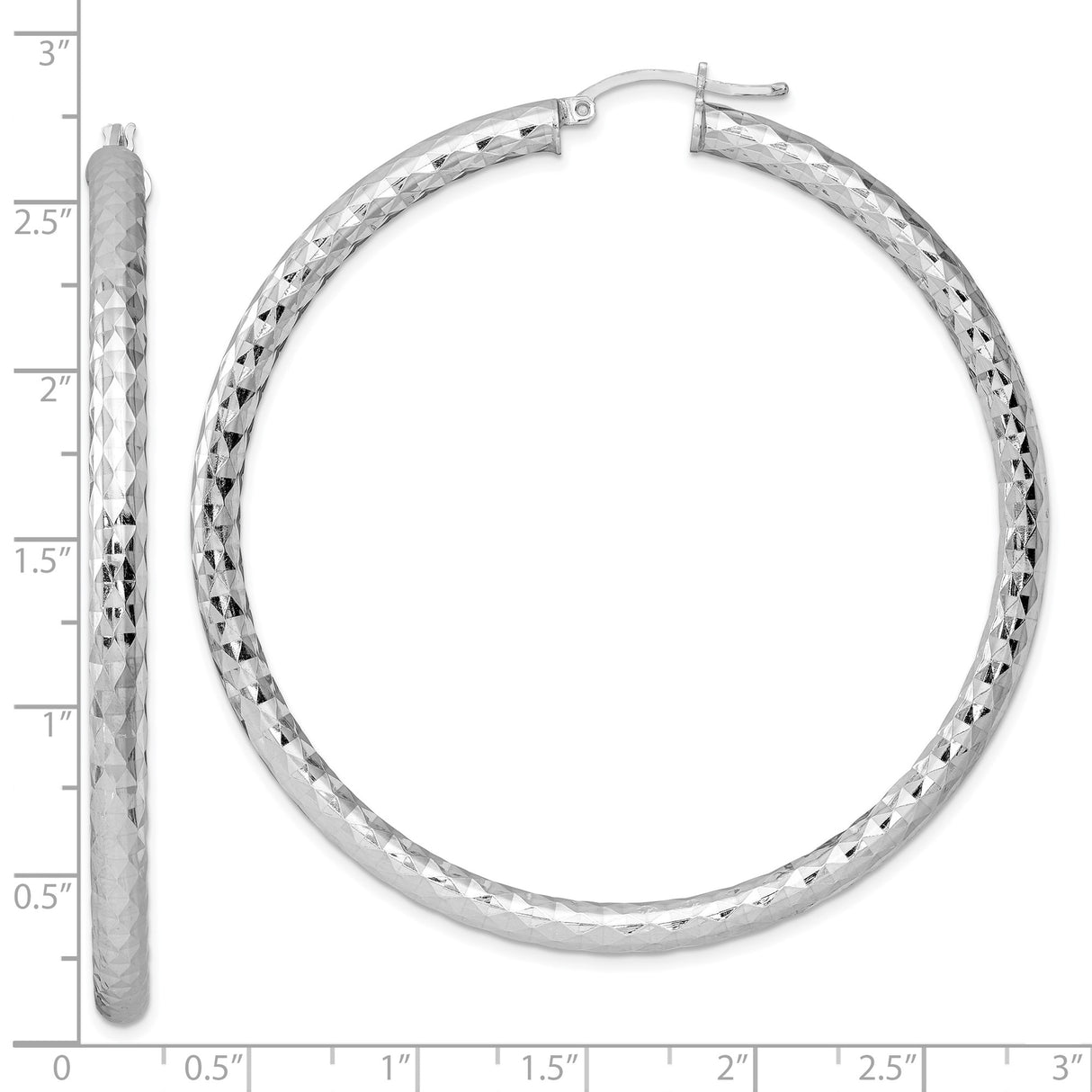 Sterling Silver Hoop Earrings with Diamond-Cut Textured Finish, Large Bold Statement Style
