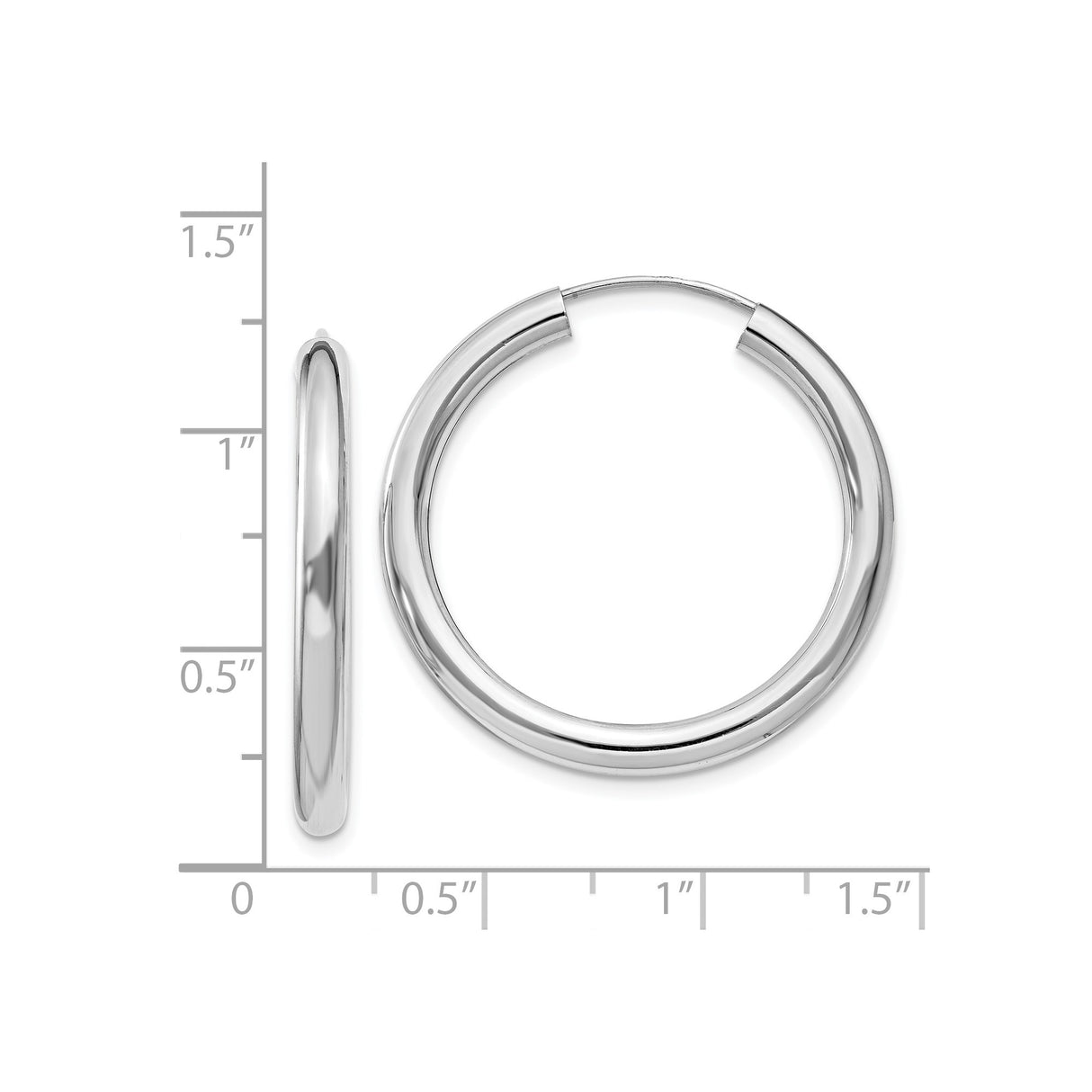 Sterling Silver Hoop Earrings, Rhodium Plated Lightweight Tube Hoops with Smooth Finish