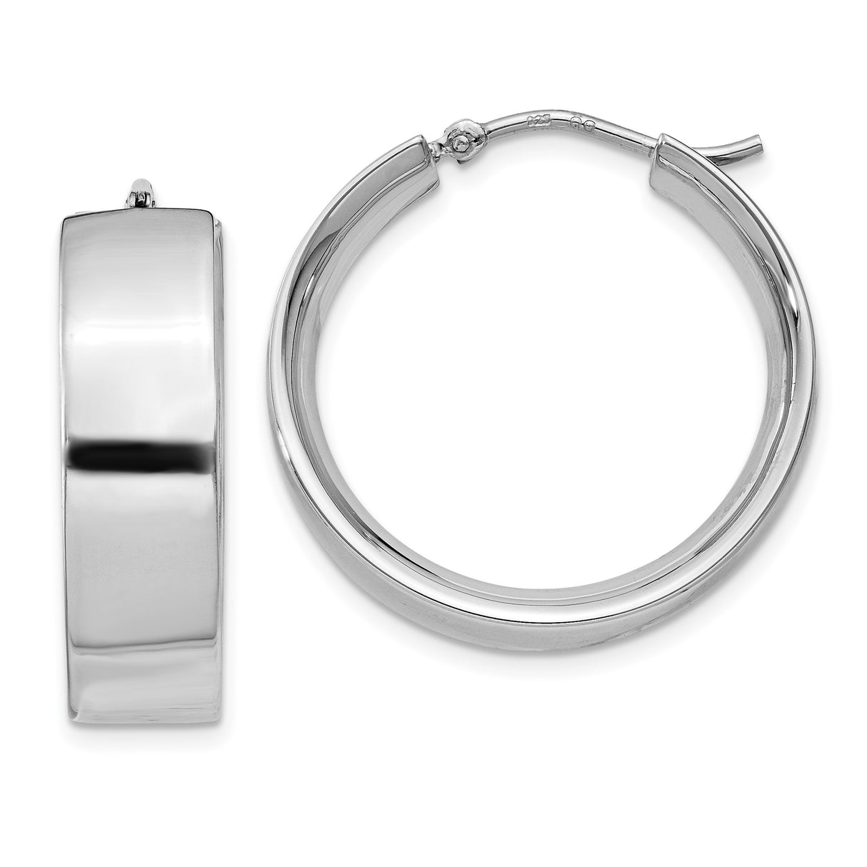 Sterling Silver Hoop Earrings, Wide Polished Finish, Classic Minimalist Style for Women