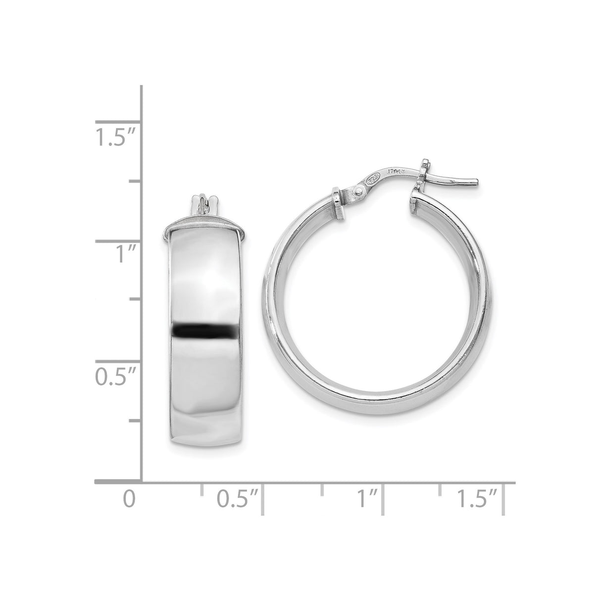Sterling Silver Hoop Earrings, Wide Polished Hoops with Latch Back Closure for Women