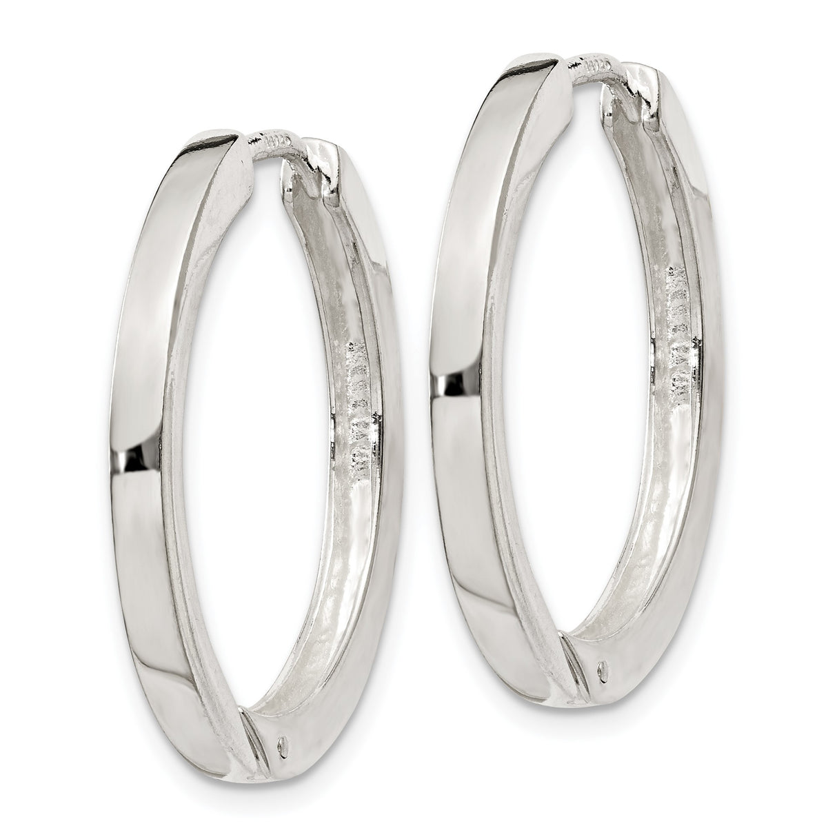 Sterling Silver Hoop Earrings, Hinged Closure, Polished Finish, Classic Round Style for Women