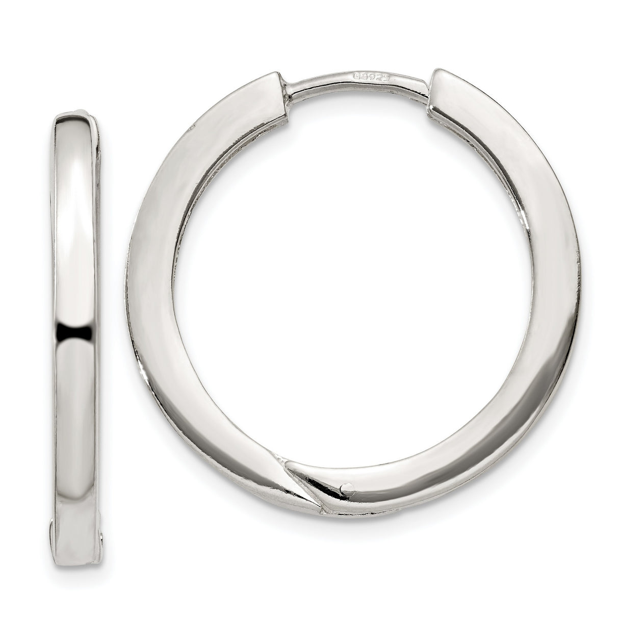 Sterling Silver Hoop Earrings, Hinged Closure, Polished Finish, Classic Round Style for Women