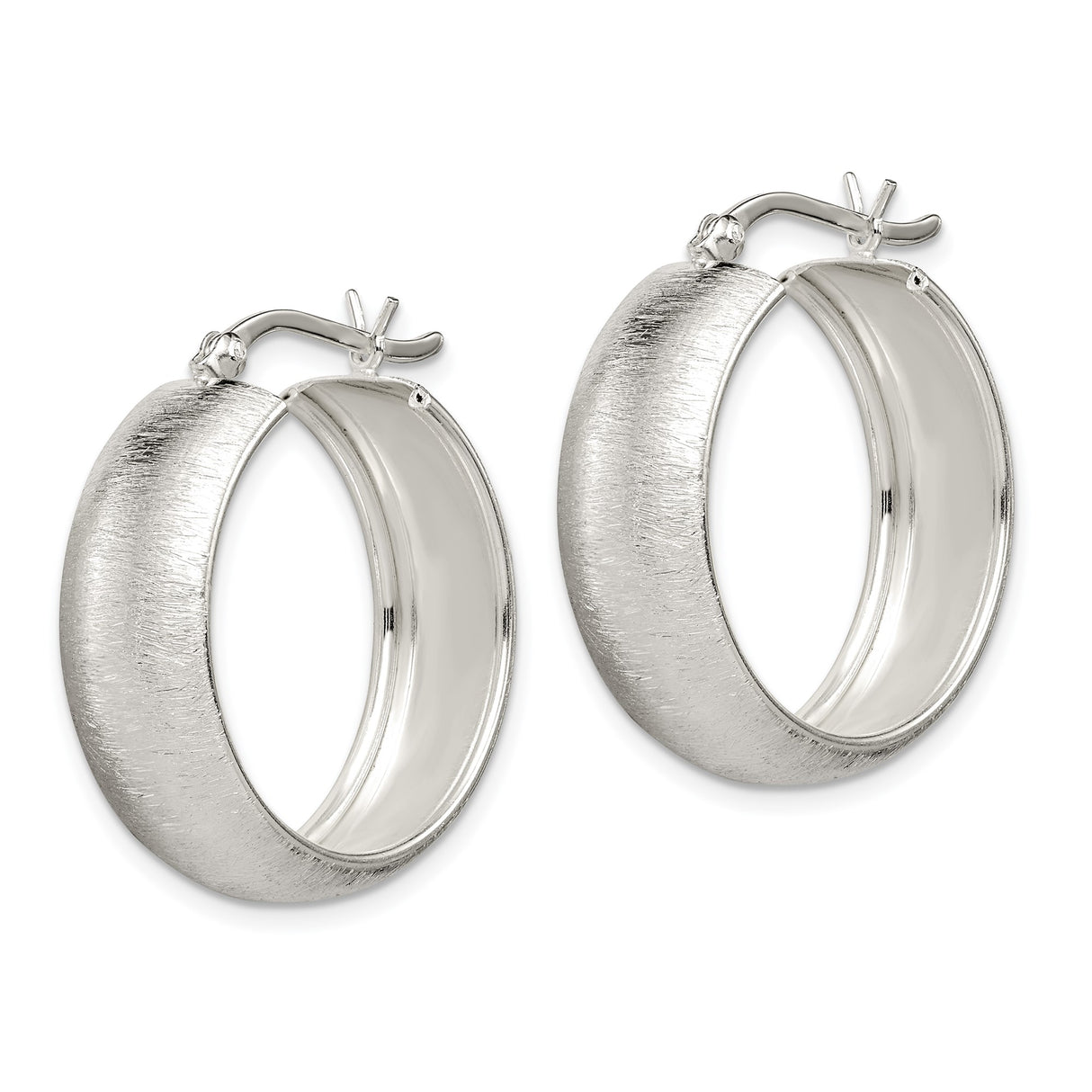 Sterling Silver Hoop Earrings with Brushed Textured Finish, Modern Minimalist Round Design