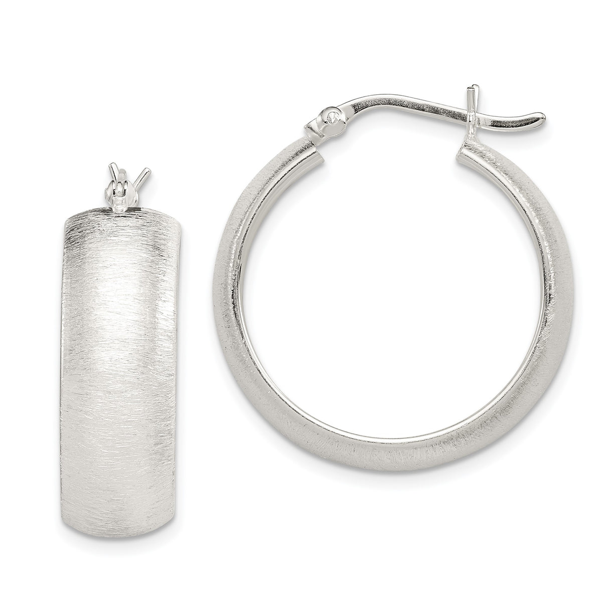 Sterling Silver Hoop Earrings with Brushed Textured Finish, Modern Minimalist Round Design