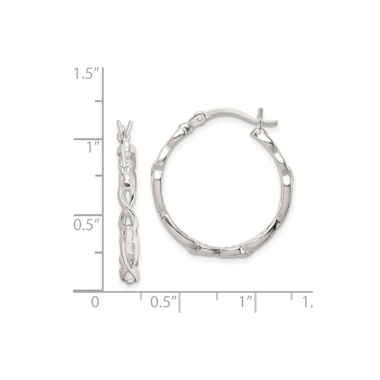 Sterling Silver Hoop Earrings with Bamboo Texture and Twisted Detail