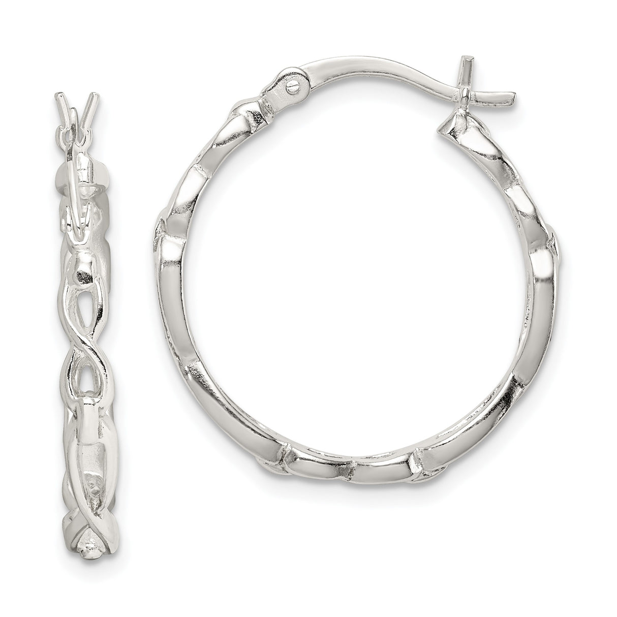 Sterling Silver Hoop Earrings with Bamboo Texture and Twisted Detail