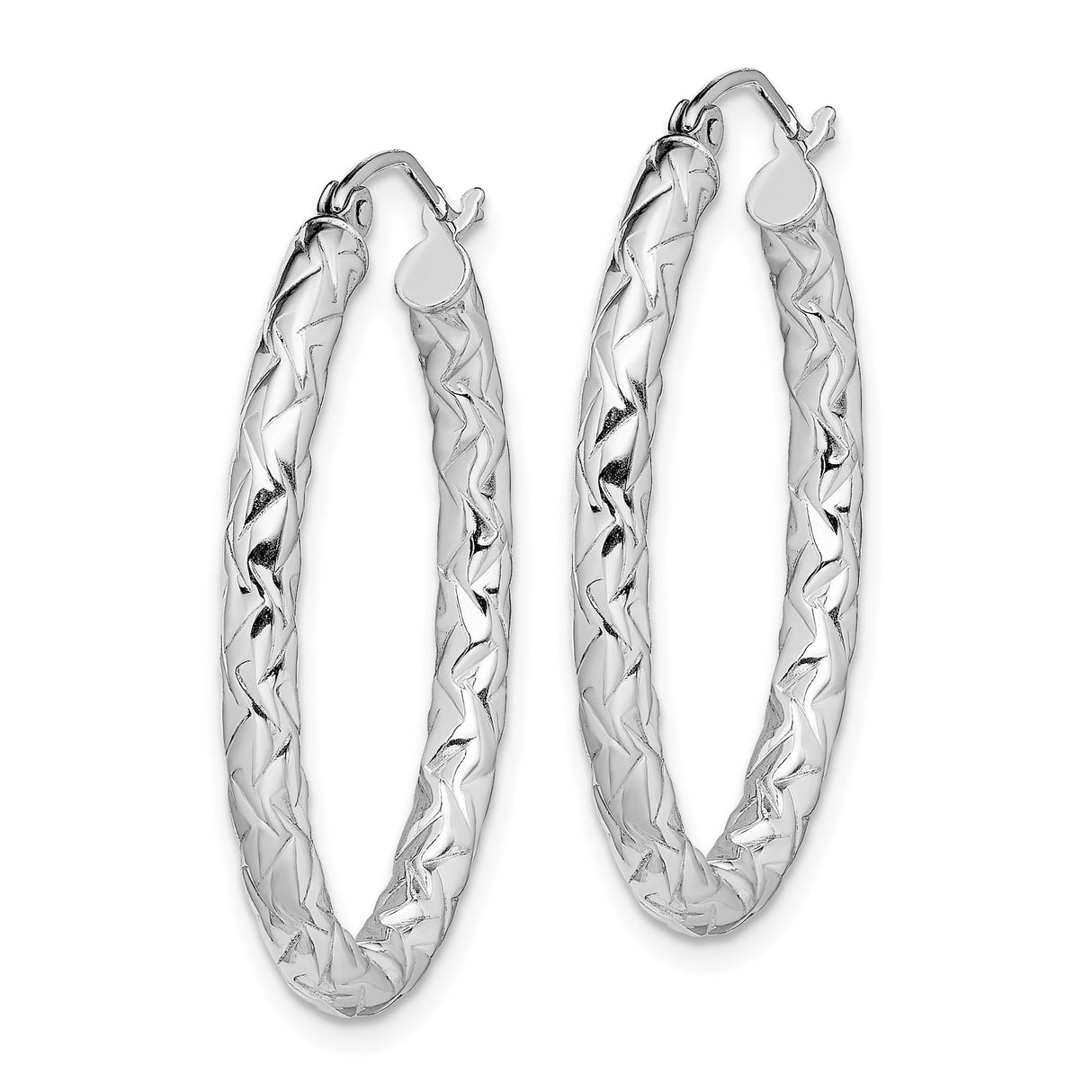 Sterling Silver Oval Hoop Earrings with Twisted Diamond Cut Design for Women
