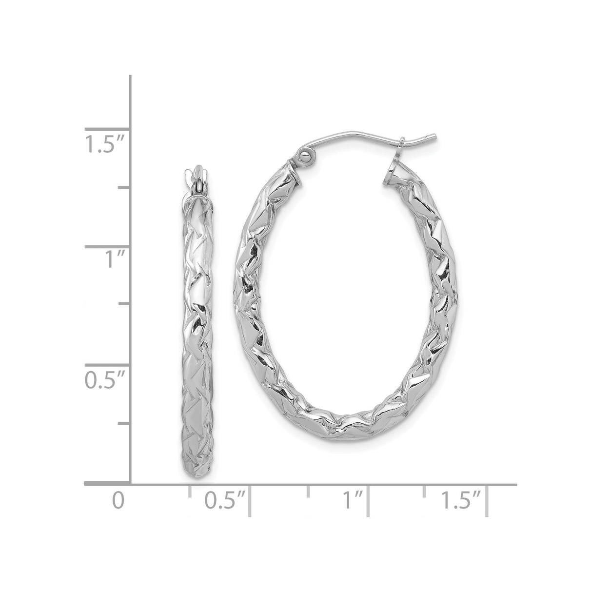 Sterling Silver Oval Hoop Earrings with Twisted Diamond Cut Design for Women