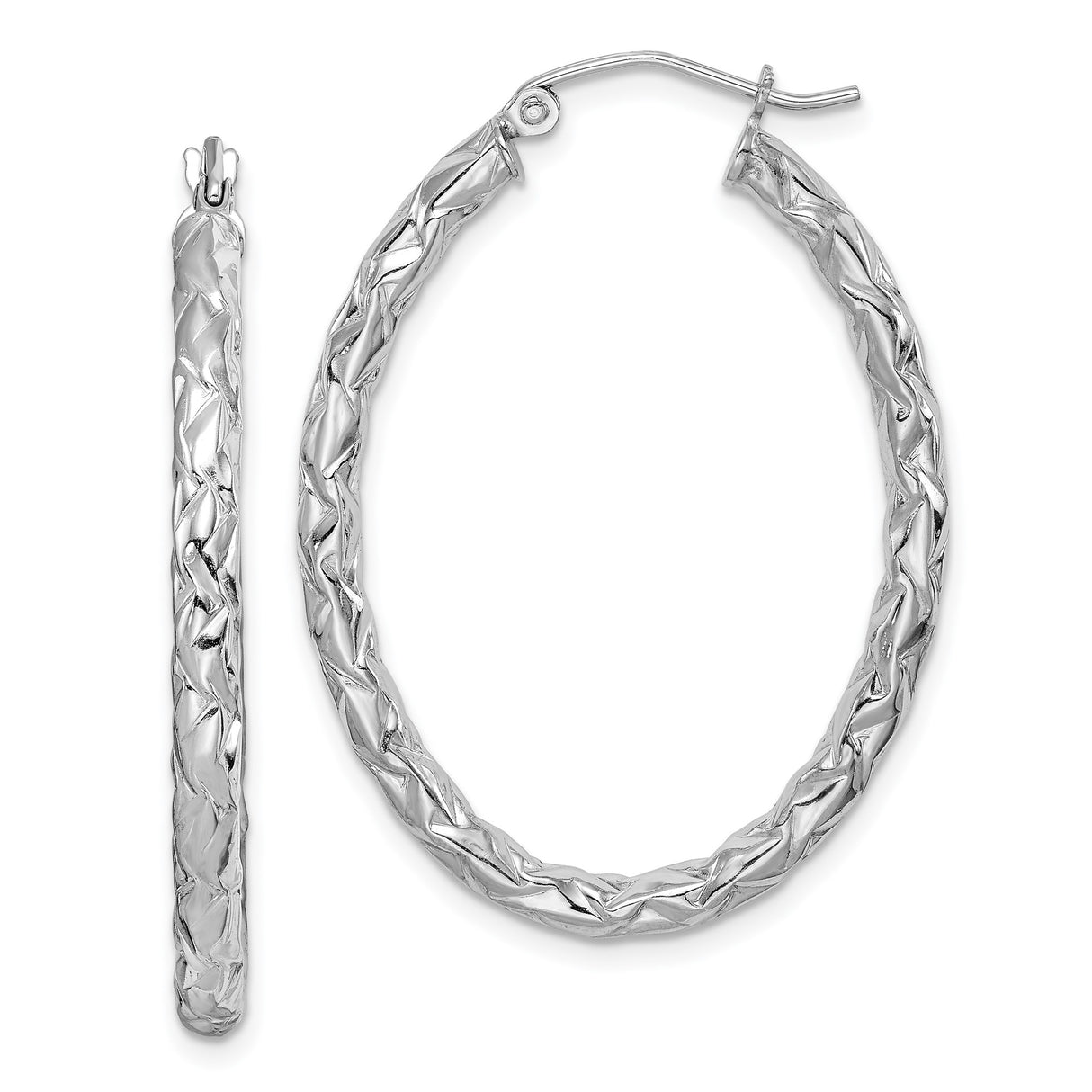 Sterling Silver Braided Hoop Earrings with Textured Woven Design, Oval Contemporary Style