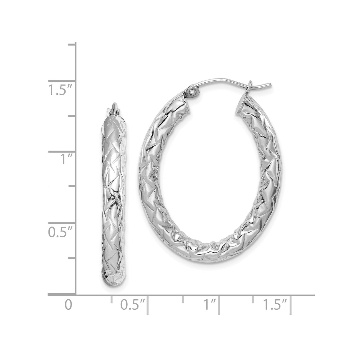 Sterling Silver Hoop Earrings with Diamond-Cut Texture, Classic Round Latch-Back Design
