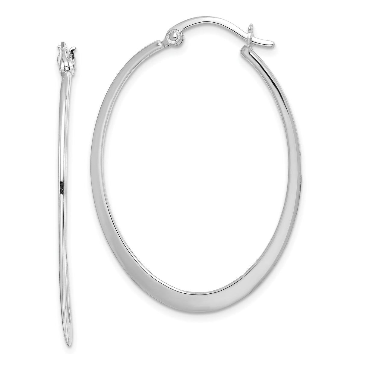 Sterling Silver Oval Hoop Earrings with Polished Finish, Minimalist Design for Women