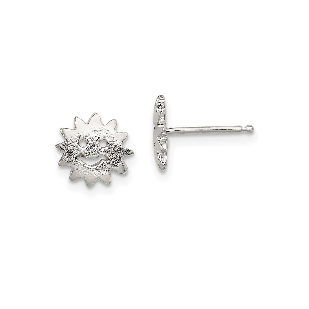 Sterling Silver Sun-Shaped Stud Earrings with Smiling Face Design, Whimsical Jewelry for Women