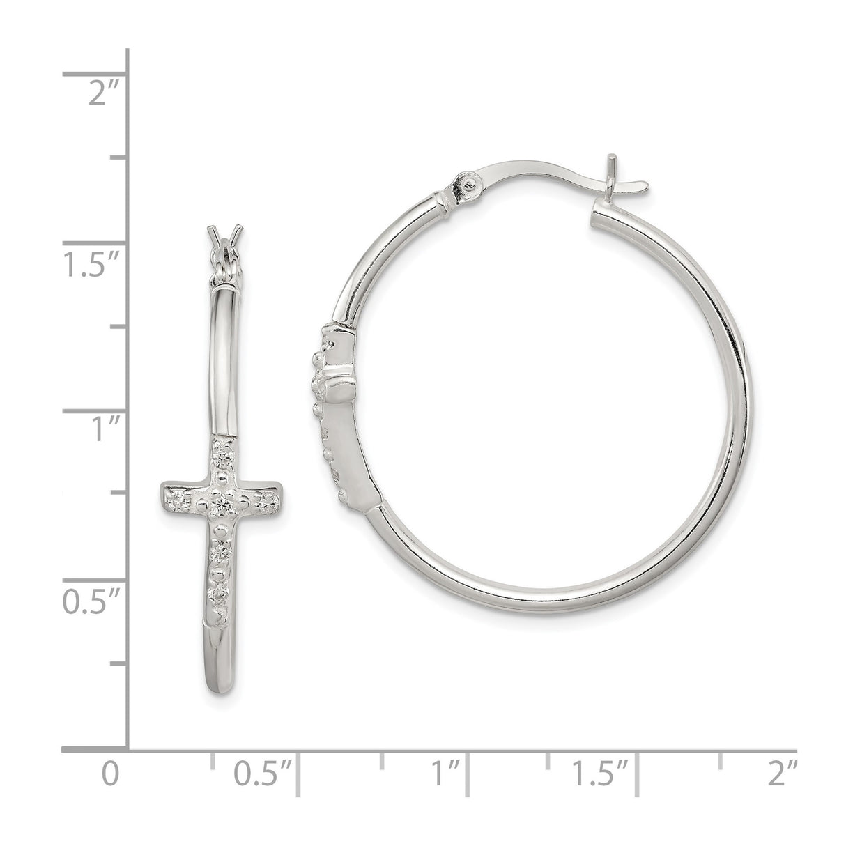 Sterling Silver Cross Hoop Earrings with Cubic Zirconia, Modern Faith Symbol Design