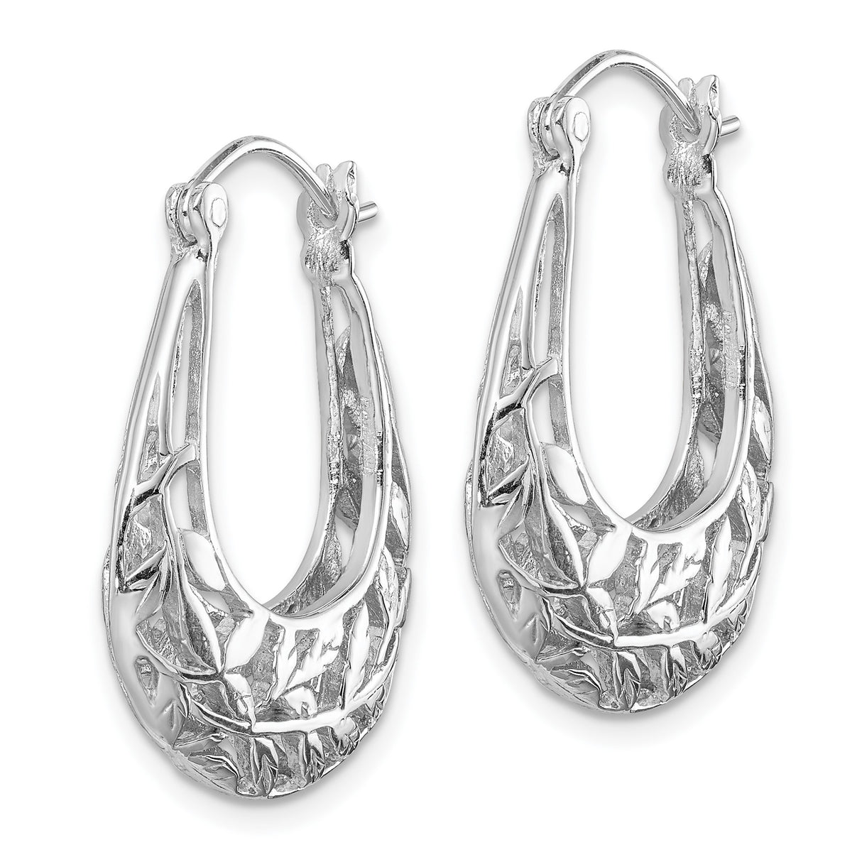 Sterling Silver Teardrop Hoop Earrings with Openwork Leaf Design, Botanical Style for Women