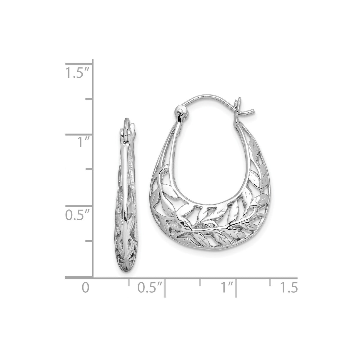 Sterling Silver Teardrop Hoop Earrings with Openwork Leaf Design, Botanical Style for Women