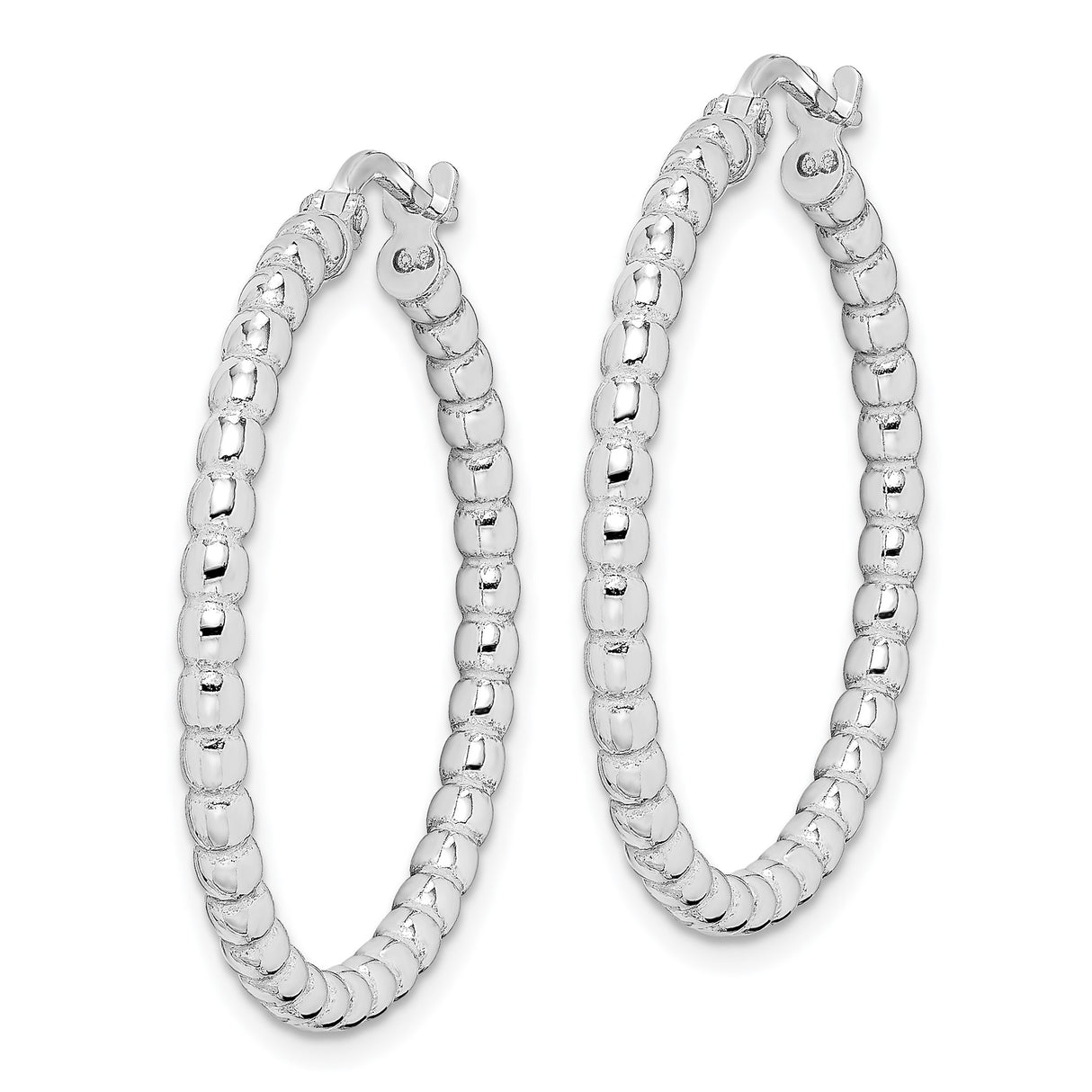 Sterling Silver Hoop Earrings with Polished Finish and 3mm Beaded Design for Women