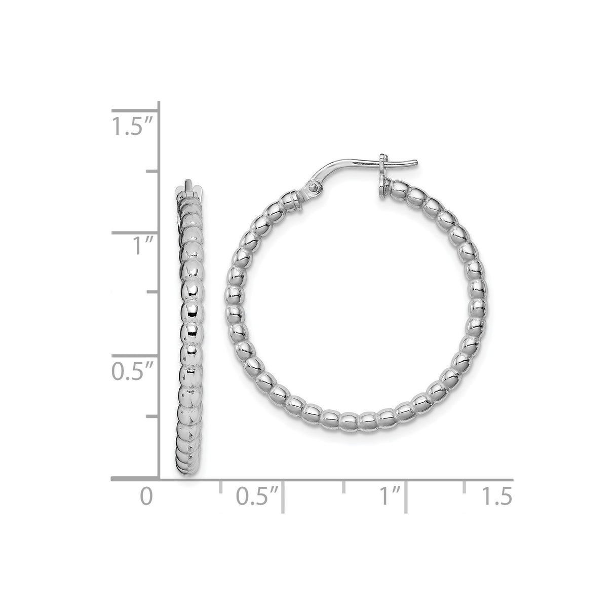 Sterling Silver Hoop Earrings with Polished Finish and 3mm Beaded Design for Women