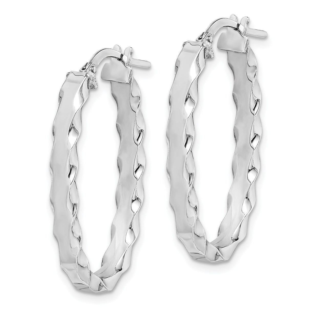 Sterling Silver Twisted Oval Hoop Earrings with Polished Wave Design for Women