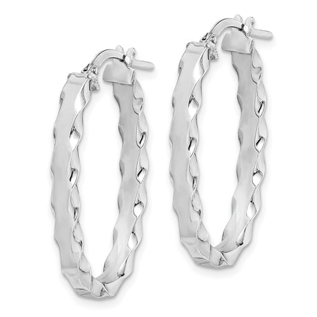 Sterling Silver Twisted Oval Hoop Earrings with Polished Wave Design for Women