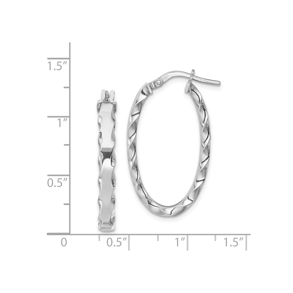 Sterling Silver Twisted Oval Hoop Earrings with Polished Wave Design for Women