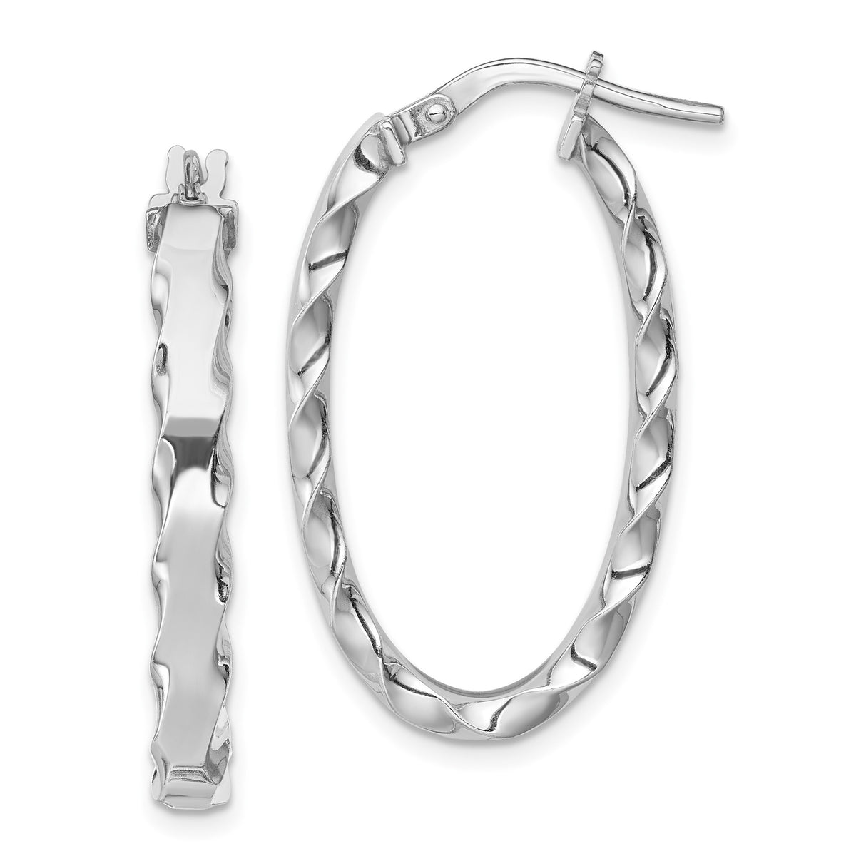 Sterling Silver Twisted Oval Hoop Earrings with Polished Wave Design for Women