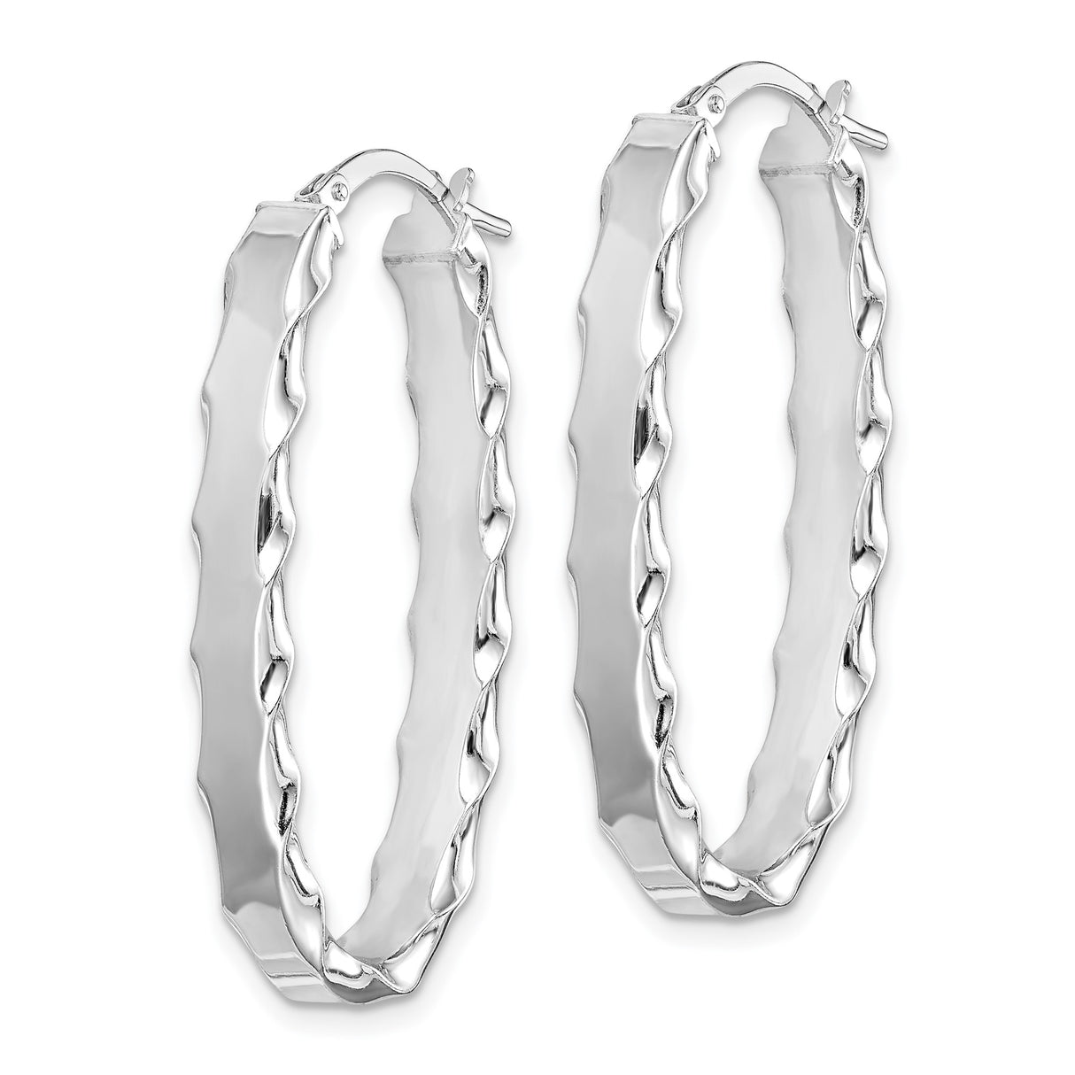 Sterling Silver Twisted Oval Hoop Earrings with High-Polish Finish and Wave Design for Women