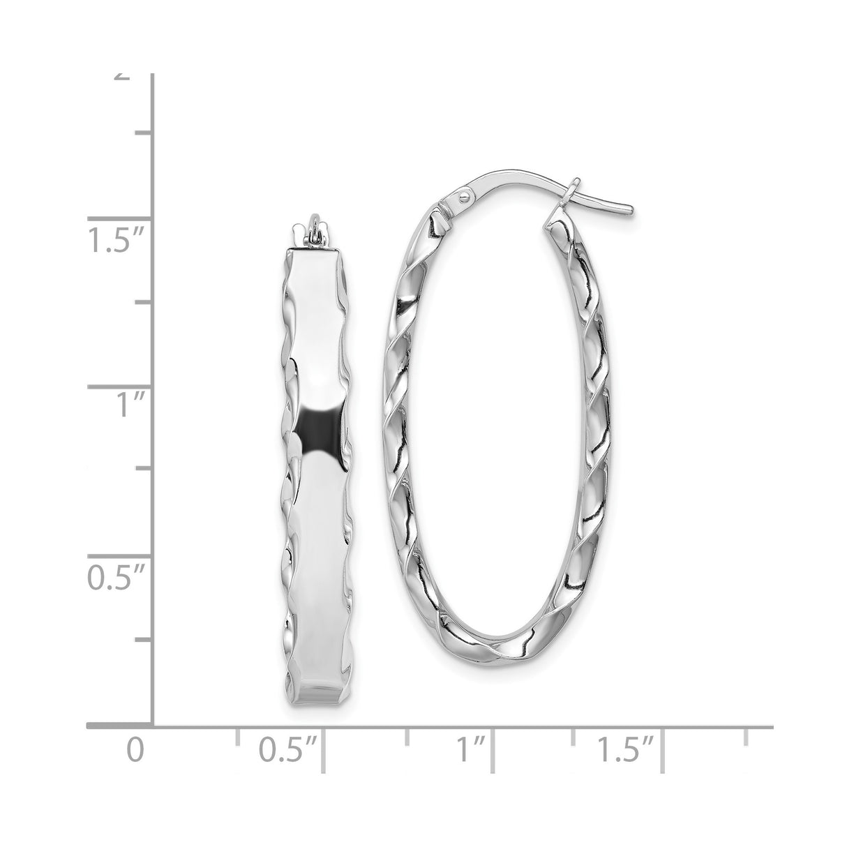 Sterling Silver Twisted Oval Hoop Earrings with High-Polish Finish and Wave Design for Women