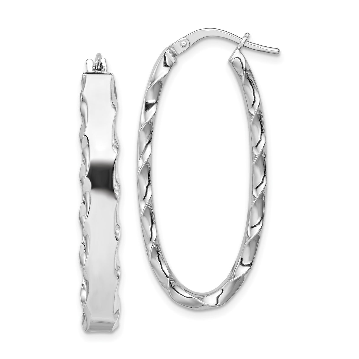 Sterling Silver Twisted Oval Hoop Earrings with High-Polish Finish and Wave Design for Women