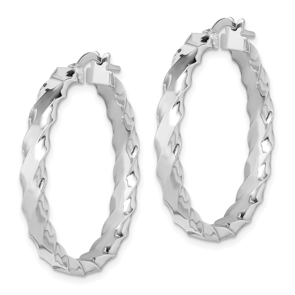 Sterling Silver Twisted Hoop Earrings, Faceted High Polish Lightweight Hoops for Women