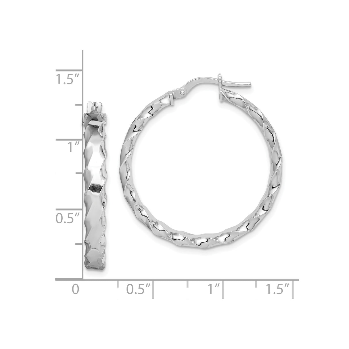 Sterling Silver Twisted Hoop Earrings, Faceted High Polish Lightweight Hoops for Women