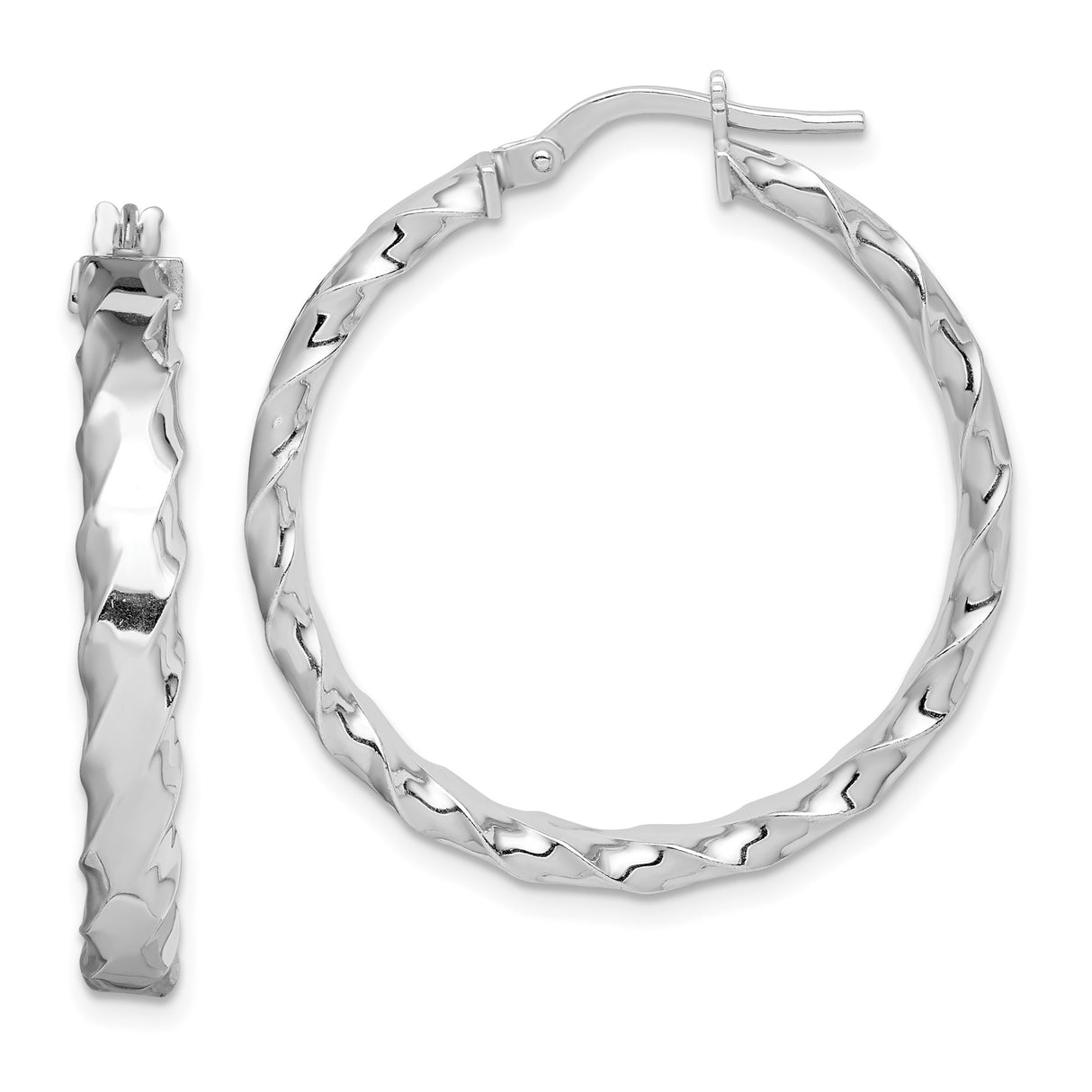 Sterling Silver Twisted Hoop Earrings, Faceted High Polish Lightweight Hoops for Women