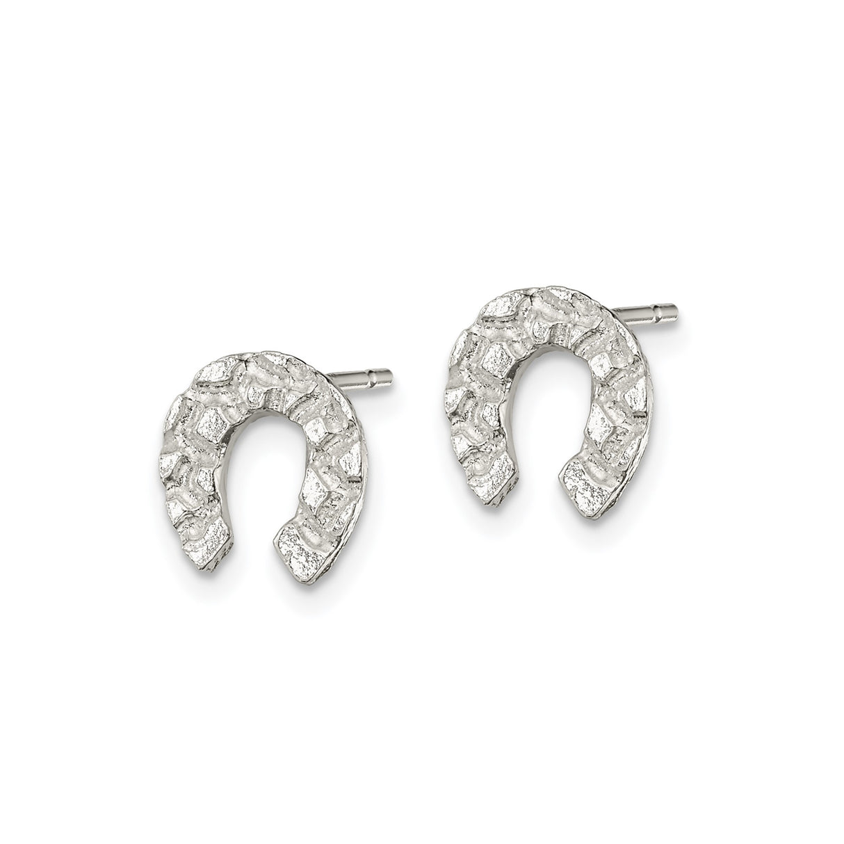 Sterling Silver Horseshoe Stud Earrings, Textured Equestrian Style Rustic Western Jewelry