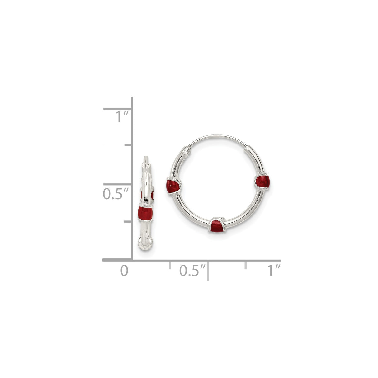 Sterling Silver Hoop Earrings with Red Enamel Accents, Segmented Modern Design