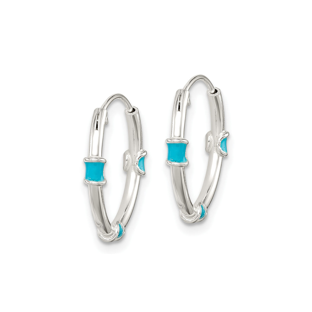 Sterling Silver Hoop Earrings with Turquoise Enamel Inlay, Modern Boho Beach Style for Women