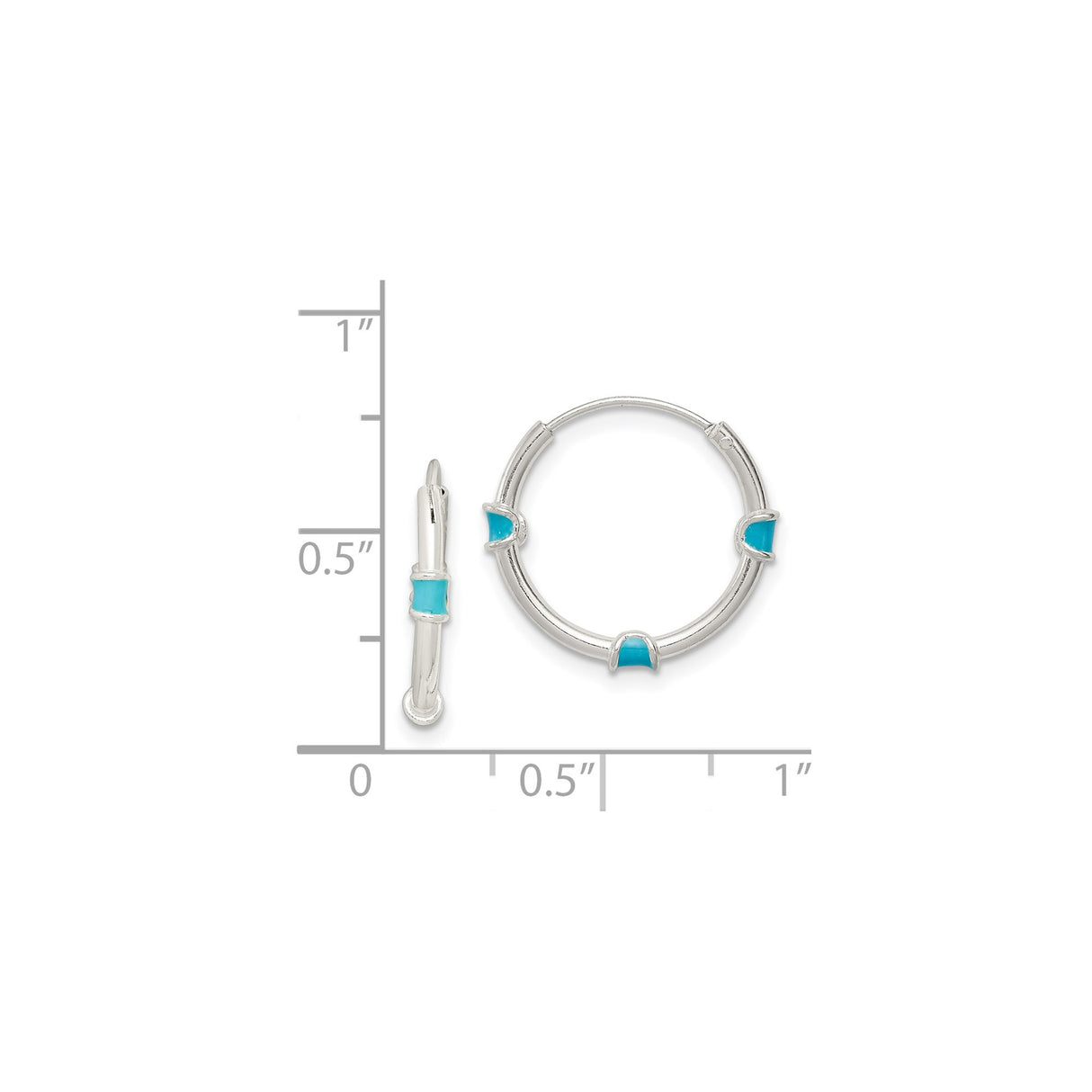 Sterling Silver Hoop Earrings with Turquoise Enamel Inlay, Modern Boho Beach Style for Women