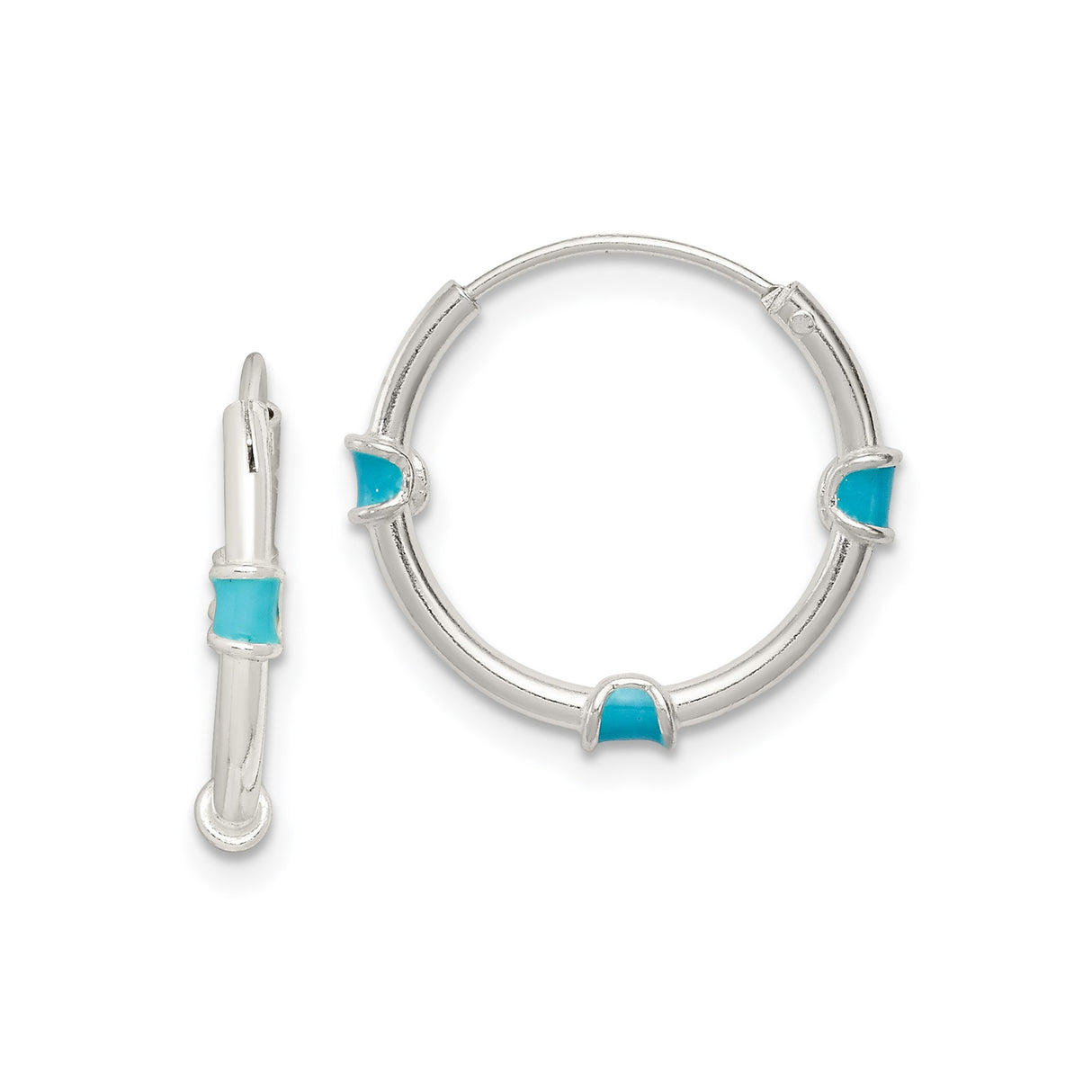 Sterling Silver Hoop Earrings with Turquoise Enamel Inlay, Modern Boho Beach Style for Women