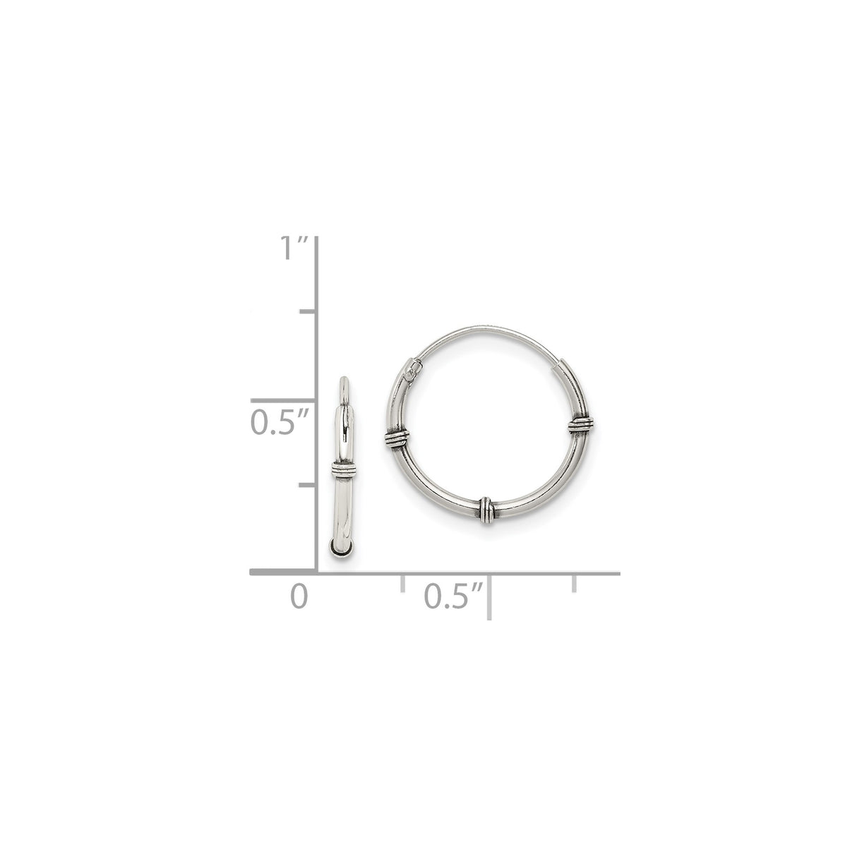 Sterling Silver Bamboo Hoop Earrings with Triple Band Segmented Design, Oxidized Finish