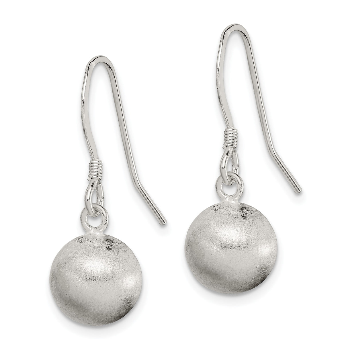 Sterling Silver Drop Earrings with Matte Round Ball Design, Lightweight Dangle Style for Women
