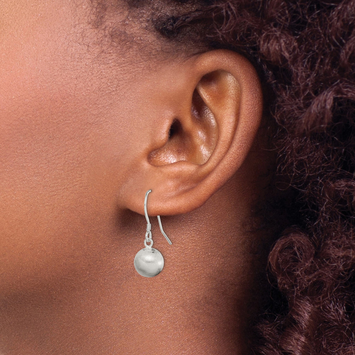 Sterling Silver Drop Earrings with Matte Round Ball Design, Lightweight Dangle Style for Women