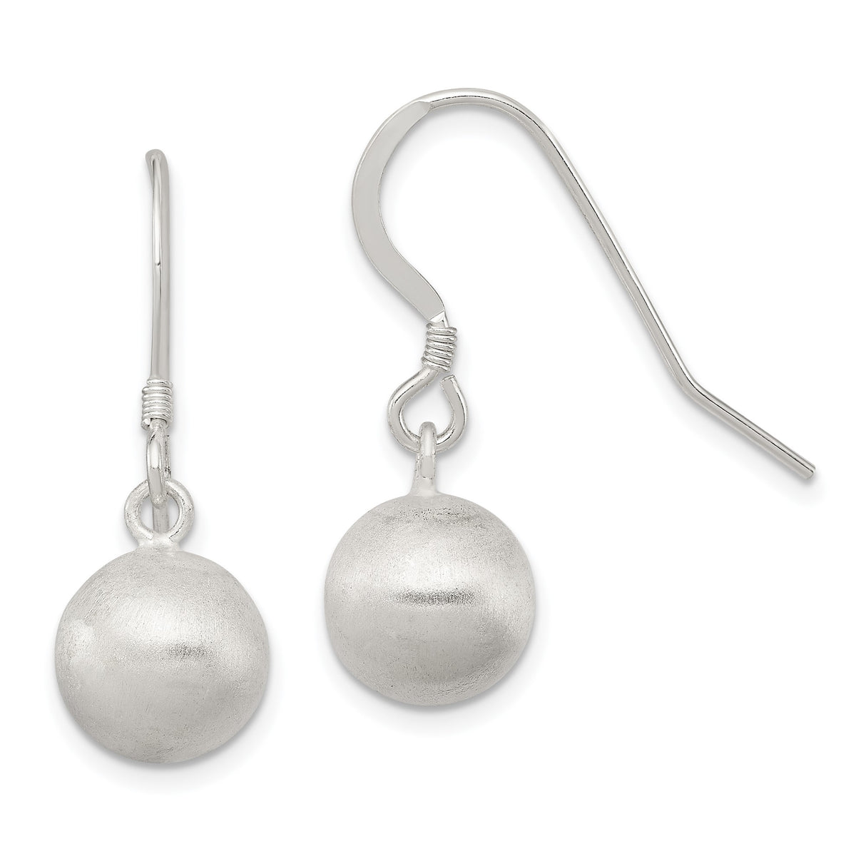 Sterling Silver Drop Earrings with Matte Round Ball Design, Lightweight Dangle Style for Women