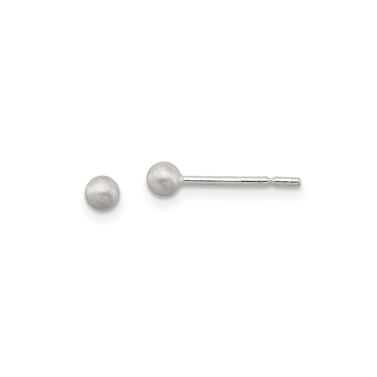 Sterling Silver Ball Stud Earrings, 3mm Matte Finish Round Minimalist Design