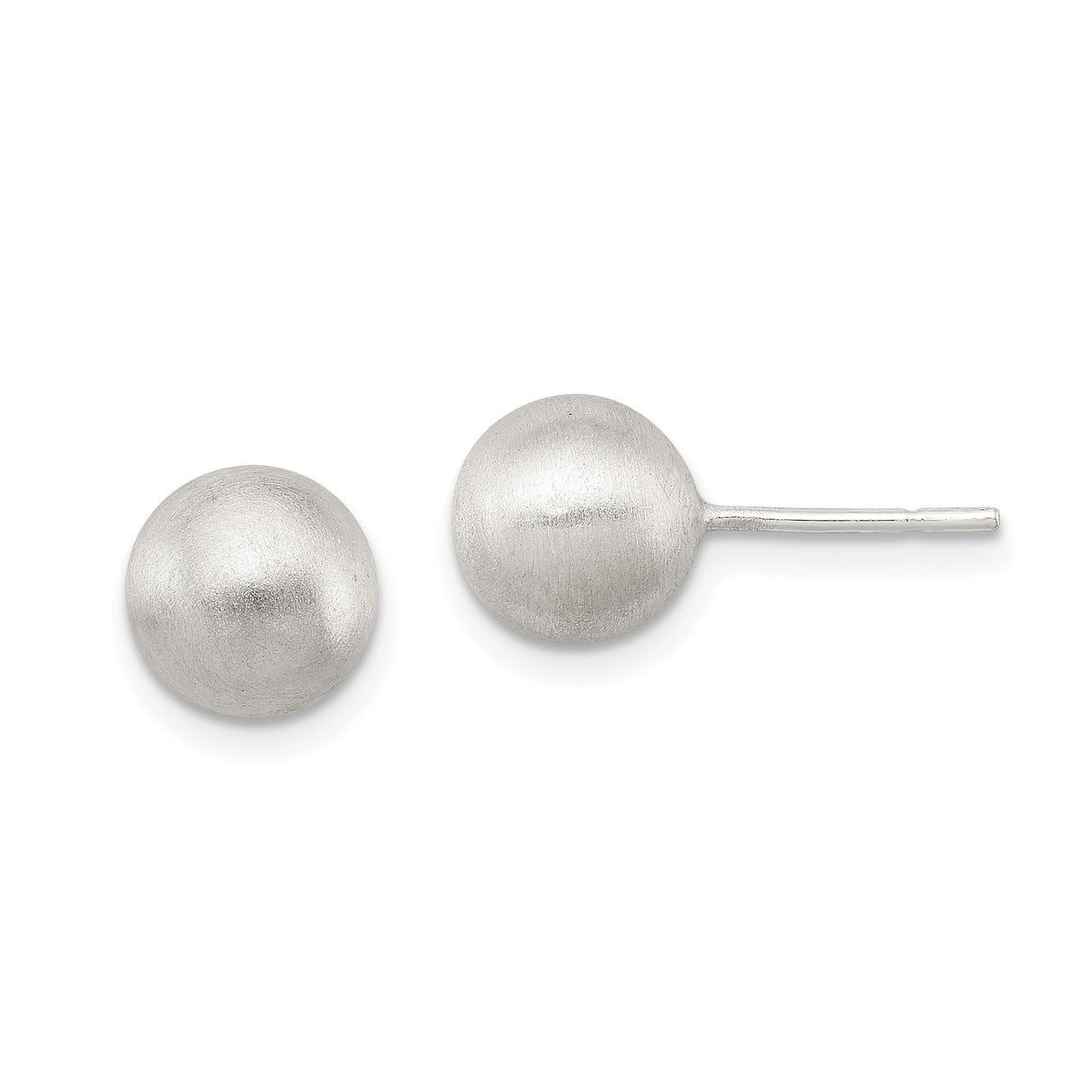 Sterling Silver Brushed Ball Stud Earrings, Minimalist Round Matte Finish Design for Women