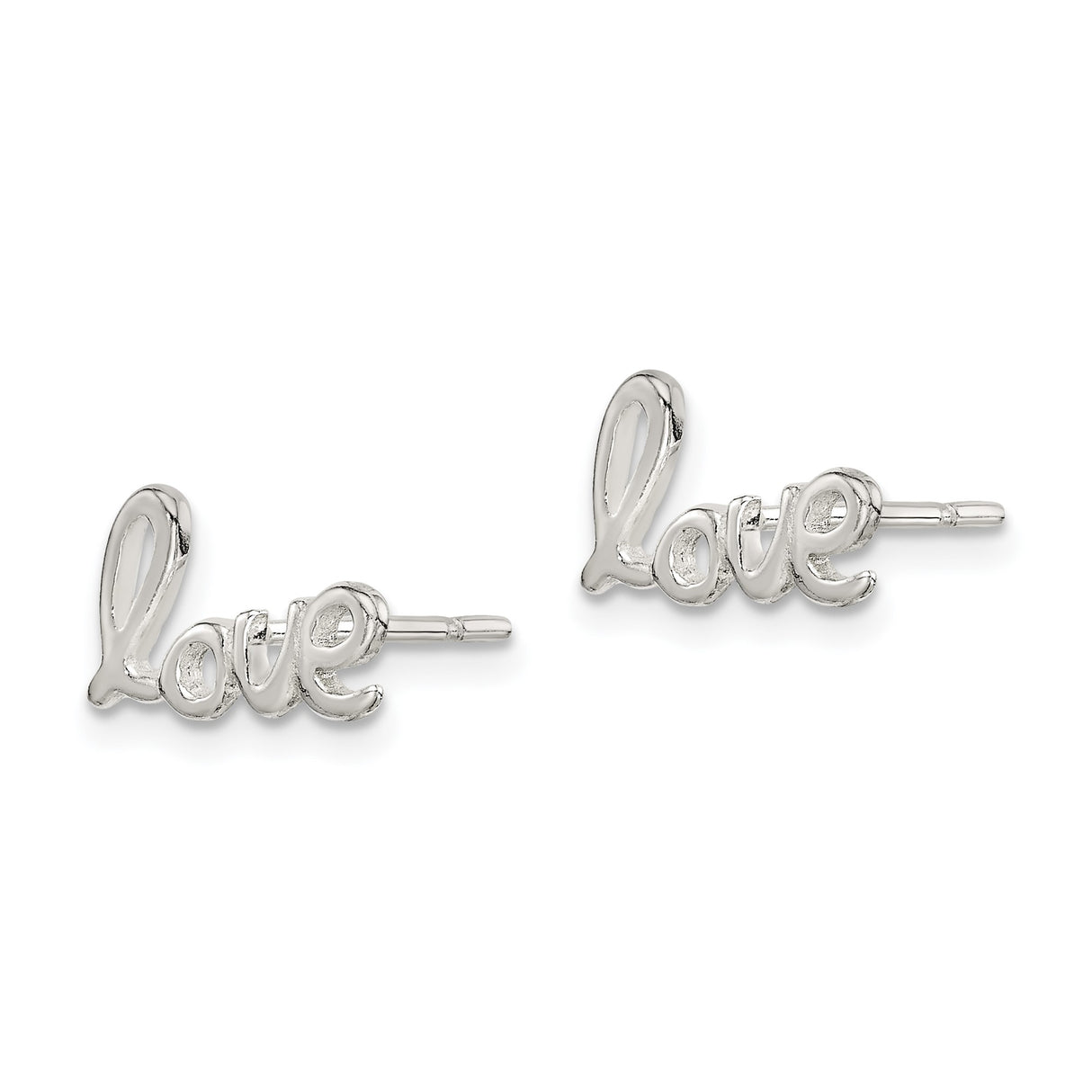 Sterling Silver Love Script Stud Earrings, Dainty Minimalist Design for Women