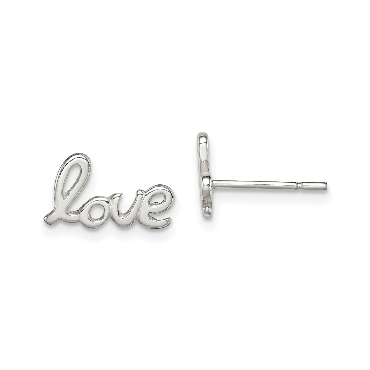 Sterling Silver Love Script Stud Earrings, Dainty Minimalist Design for Women