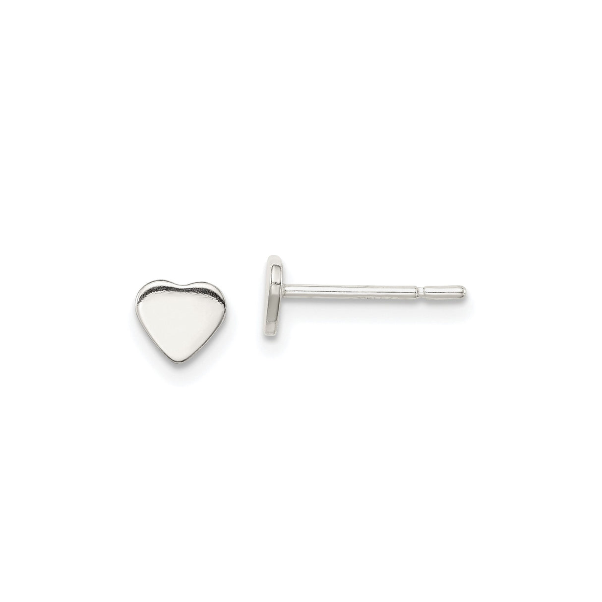 Sterling Silver Heart Stud Earrings, Polished Minimalist Design, Feminine Romantic Style